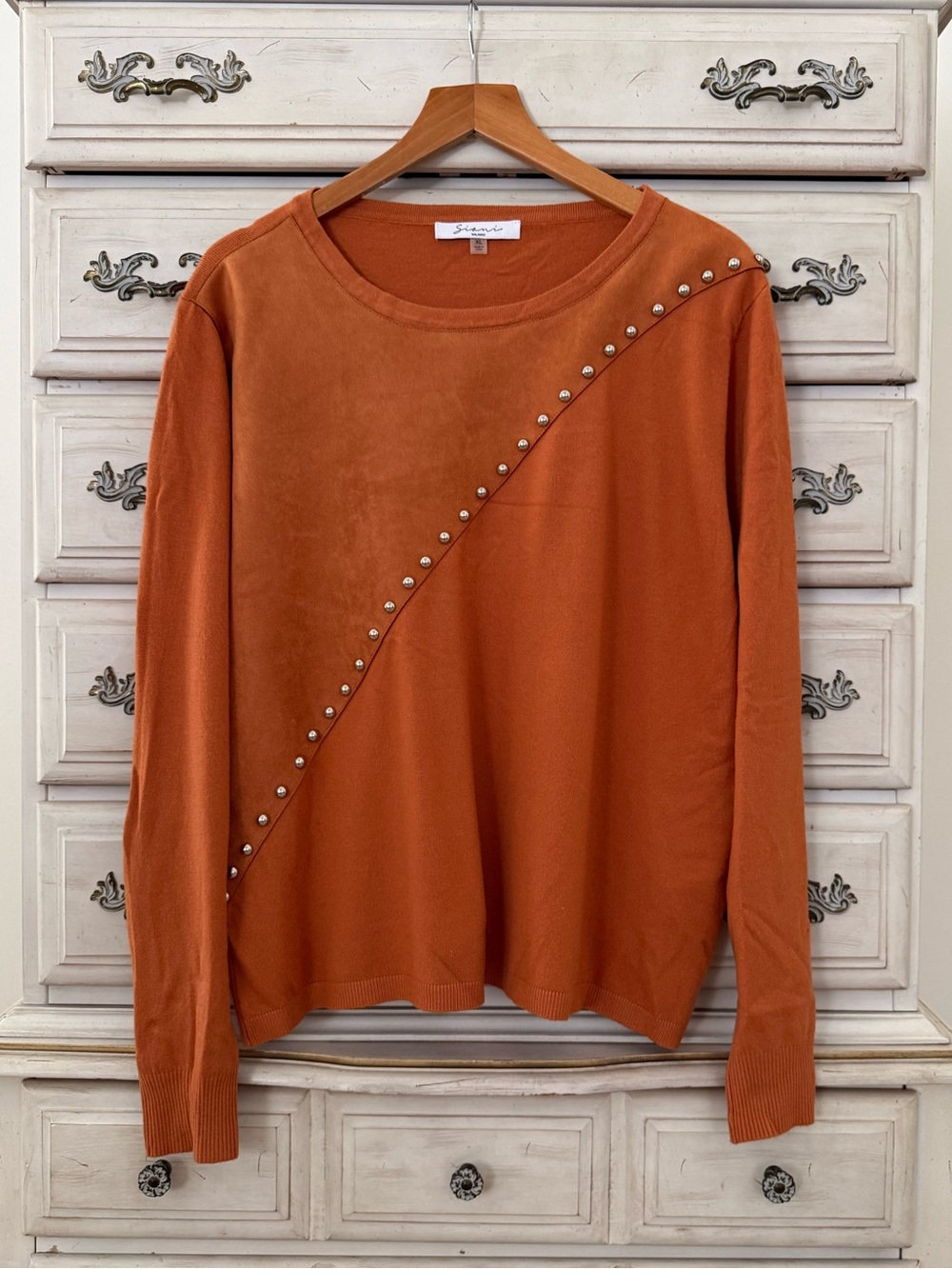 Orange Vegan Suede Studded Sweater